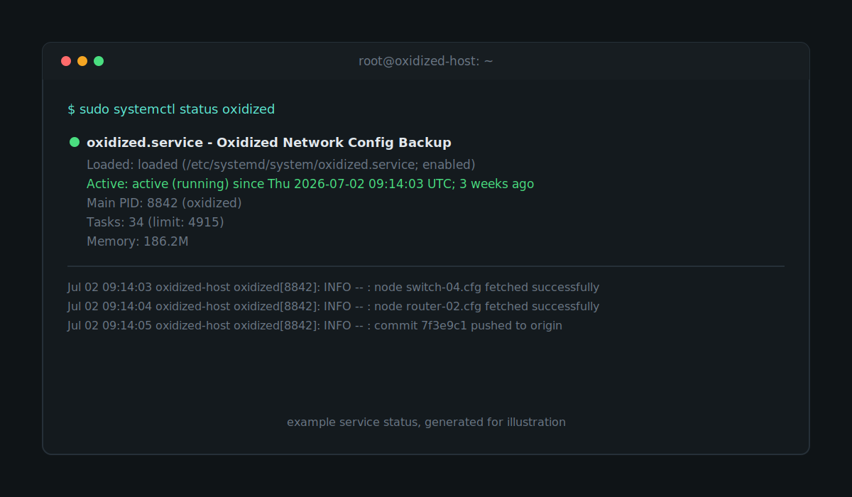 Oxidized running as an active systemd service